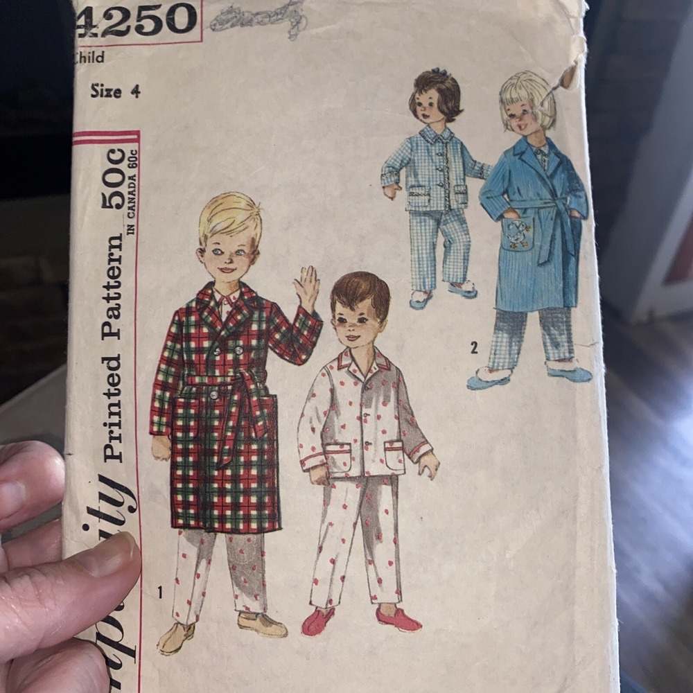 Vintage Simplicity 4250 Child Pajamas Robe Sewing Pattern Size 4 Cut 1960s